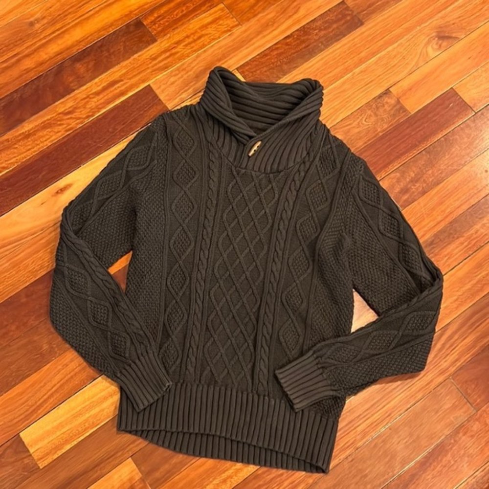 L.L. Bean Signature Cotton Linen Fisherman Sweater Size Medium Shawl Collar